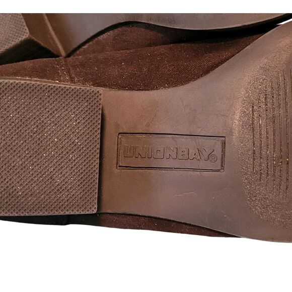 Union Bay Brown Timmy Suede Ankle Boot Stretch Bootie 1.5" Heel Back Zipper 7M - Picture 8 of 8